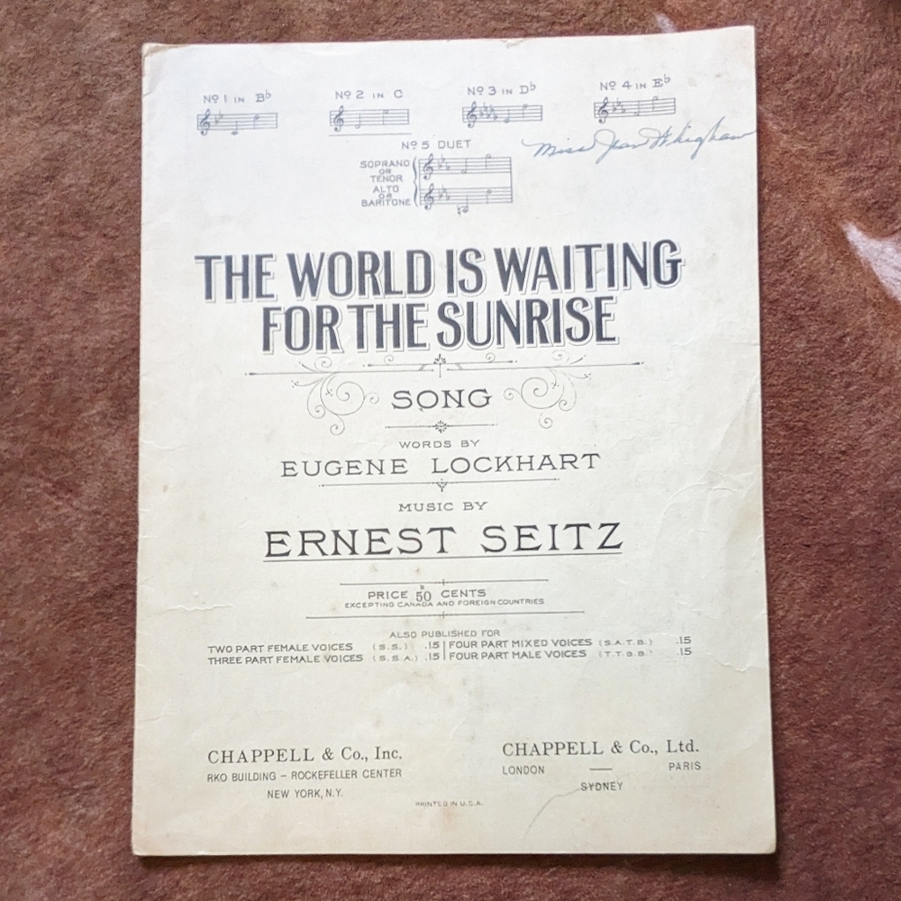 1919 Antique Sheet Music The World is Waiting For The Sunrise